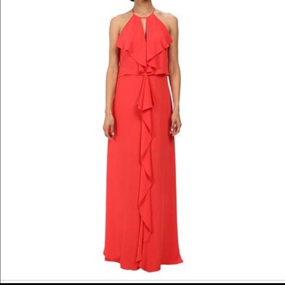 BCBGMAXAZRIA JANISA HALTER NECK RUFFLE DRESS - Picture 3 of 16